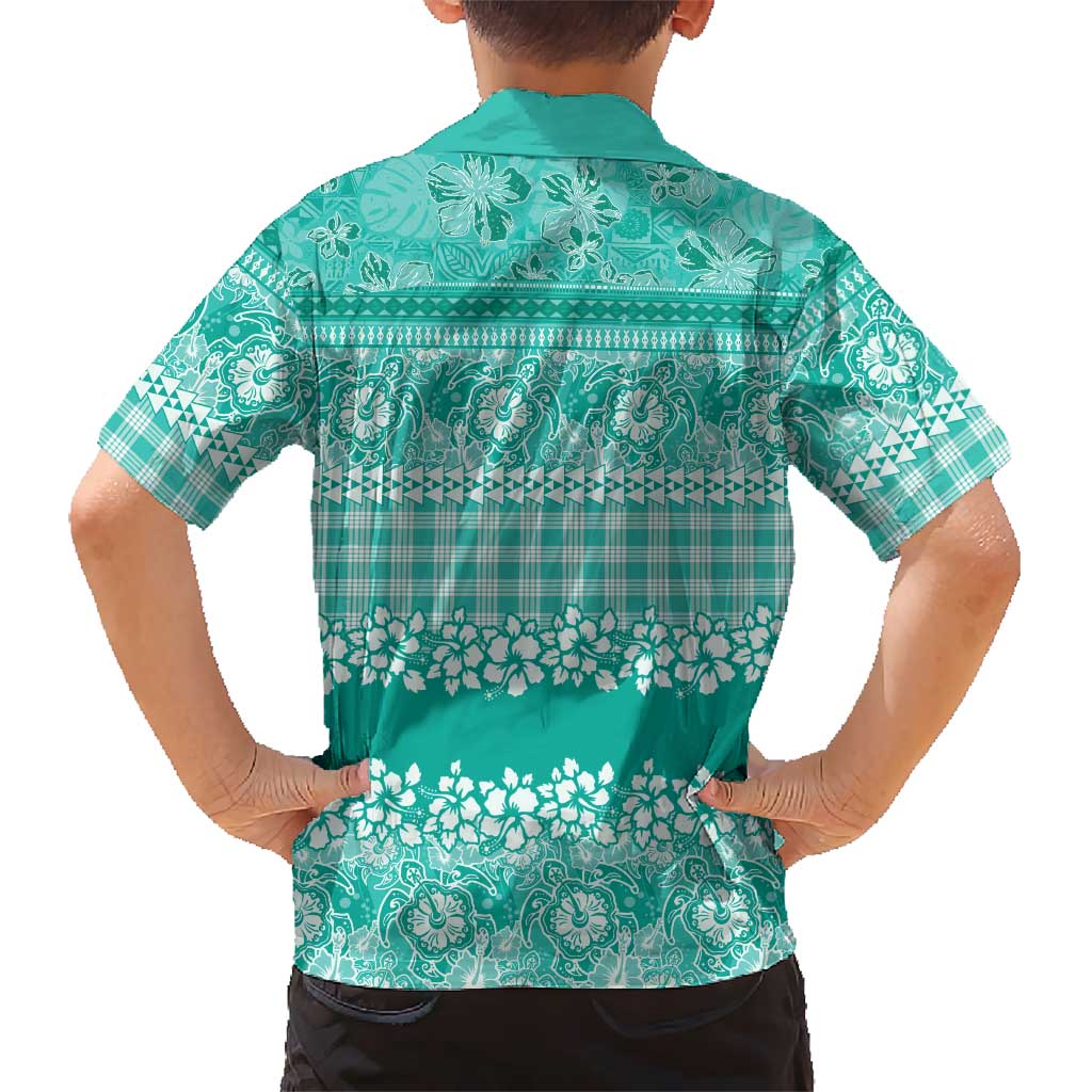 Hawaiian Hibiscus Honu Family Matching Off The Shoulder Long Sleeve Dress and Hawaiian Shirt Turquoise Mele Kalikimaka Palaka Spirit LT9 - Polynesian Pride