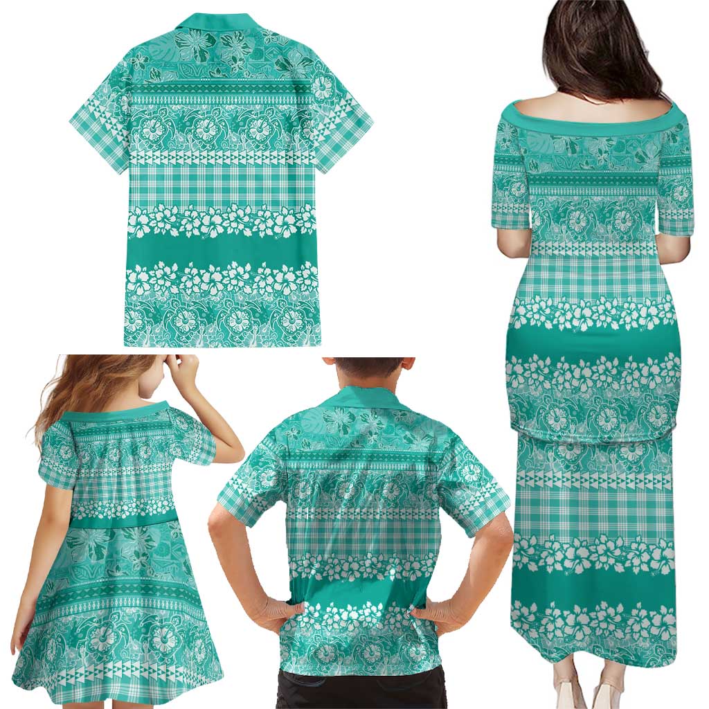 Hawaiian Hibiscus Honu Family Matching Puletasi and Hawaiian Shirt Turquoise Mele Kalikimaka Palaka Spirit LT9 - Polynesian Pride