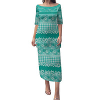 Hawaiian Hibiscus Honu Family Matching Puletasi and Hawaiian Shirt Turquoise Mele Kalikimaka Palaka Spirit LT9 Turquoise - Polynesian Pride