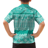 Hawaiian Hibiscus Honu Family Matching Short Sleeve Bodycon Dress and Hawaiian Shirt Turquoise Mele Kalikimaka Palaka Spirit LT9 - Polynesian Pride