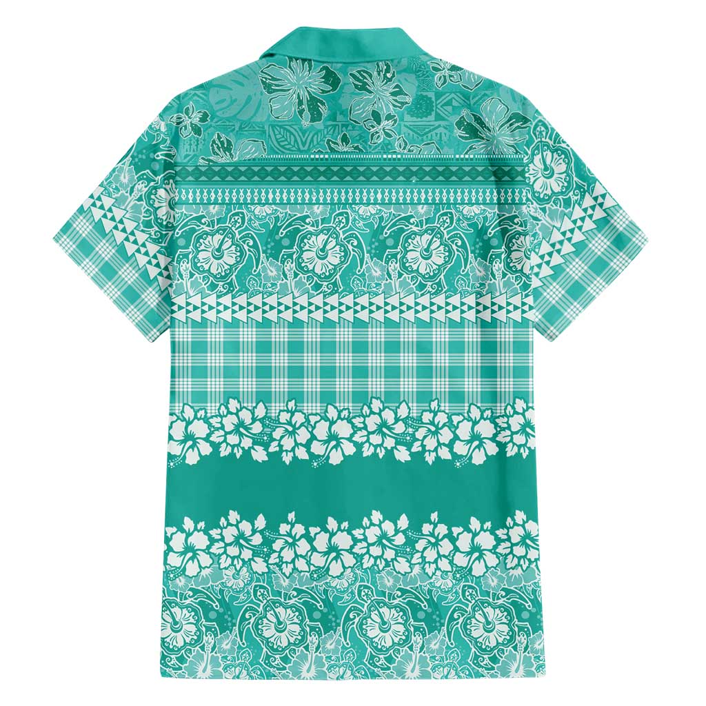 Hawaiian Hibiscus Honu Family Matching Short Sleeve Bodycon Dress and Hawaiian Shirt Turquoise Mele Kalikimaka Palaka Spirit LT9 - Polynesian Pride