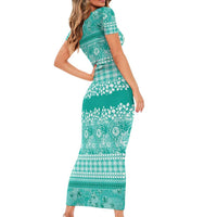 Hawaiian Hibiscus Honu Family Matching Short Sleeve Bodycon Dress and Hawaiian Shirt Turquoise Mele Kalikimaka Palaka Spirit LT9 - Polynesian Pride