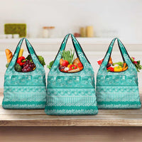 Hawaiian Hibiscus Honu Grocery Bag Turquoise Mele Kalikimaka Palaka Spirit - Polynesian Pride