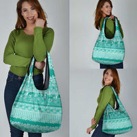 Hawaiian Hibiscus Honu Grocery Bag Turquoise Mele Kalikimaka Palaka Spirit - Polynesian Pride