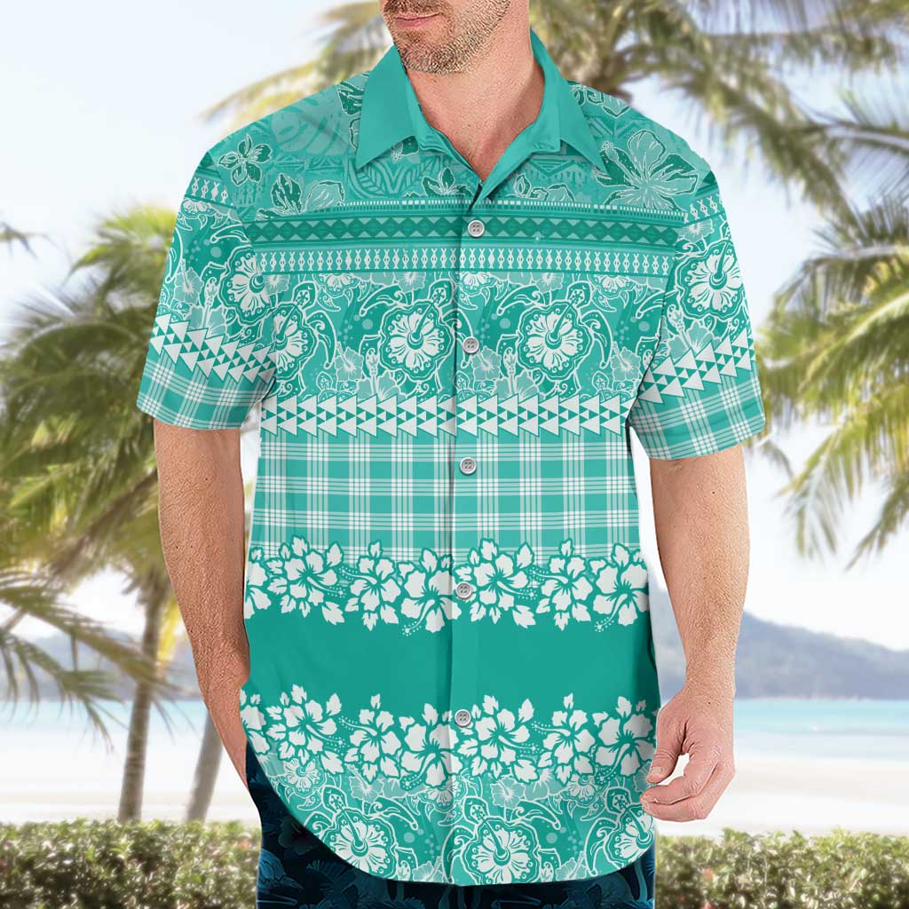Hawaiian Hibiscus Honu Hawaiian Shirt Turquoise Mele Kalikimaka Palaka Spirit LT9 - Polynesian Pride