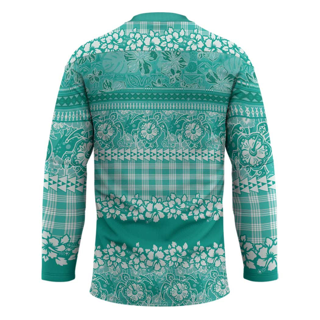 Hawaiian Hibiscus Honu Hockey Jersey Turquoise Mele Kalikimaka Palaka Spirit LT9 - Polynesian Pride