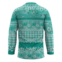 Hawaiian Hibiscus Honu Hockey Jersey Turquoise Mele Kalikimaka Palaka Spirit LT9 - Polynesian Pride