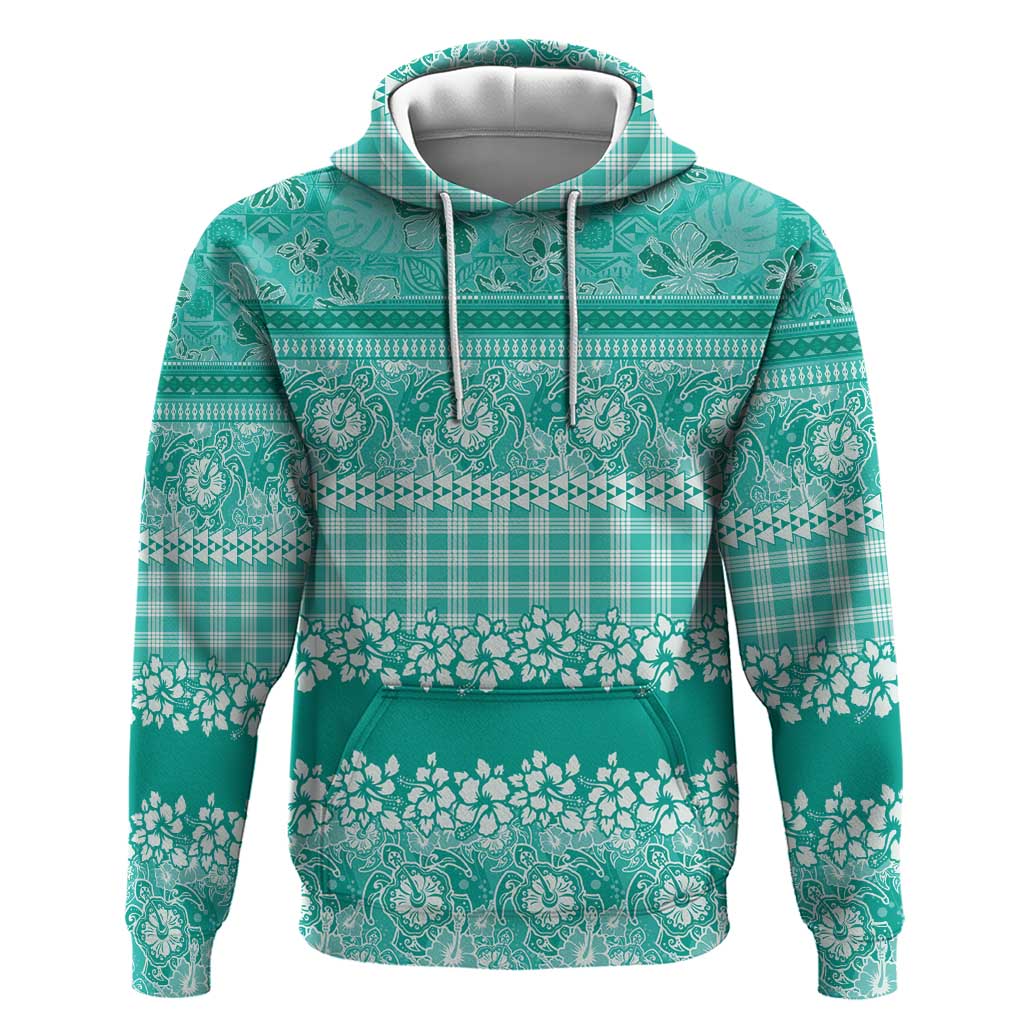 Hawaiian Hibiscus Honu Hoodie Turquoise Mele Kalikimaka Palaka Spirit LT9 Pullover Hoodie Turquoise - Polynesian Pride