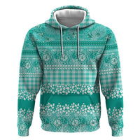 Hawaiian Hibiscus Honu Hoodie Turquoise Mele Kalikimaka Palaka Spirit LT9 Pullover Hoodie Turquoise - Polynesian Pride