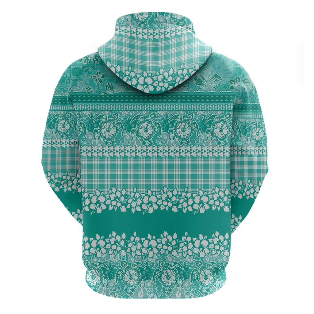 Hawaiian Hibiscus Honu Hoodie Turquoise Mele Kalikimaka Palaka Spirit LT9 - Polynesian Pride