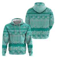 Hawaiian Hibiscus Honu Hoodie Turquoise Mele Kalikimaka Palaka Spirit LT9 - Polynesian Pride