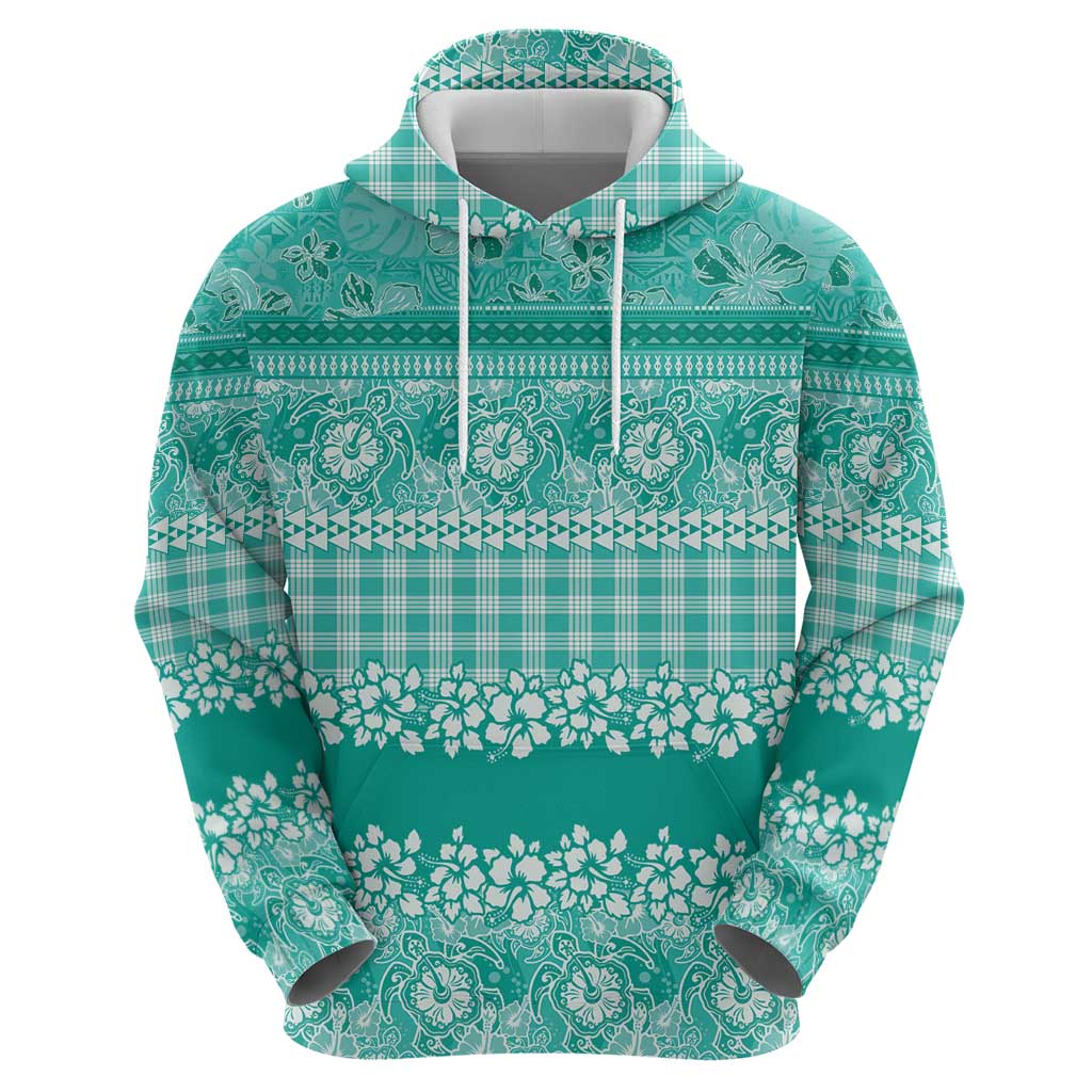 Hawaiian Hibiscus Honu Hoodie Turquoise Mele Kalikimaka Palaka Spirit LT9 - Polynesian Pride