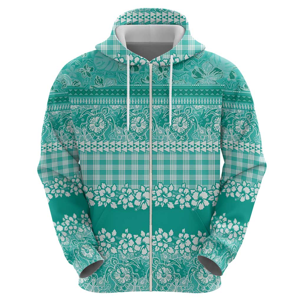 Hawaiian Hibiscus Honu Hoodie Turquoise Mele Kalikimaka Palaka Spirit LT9 - Polynesian Pride