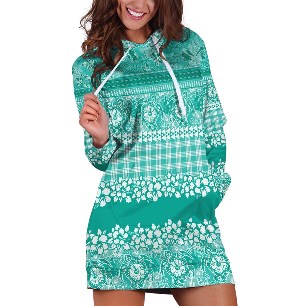Hawaiian Hibiscus Honu Hoodie Dress Turquoise Mele Kalikimaka Palaka Spirit LT9 Turquoise - Polynesian Pride