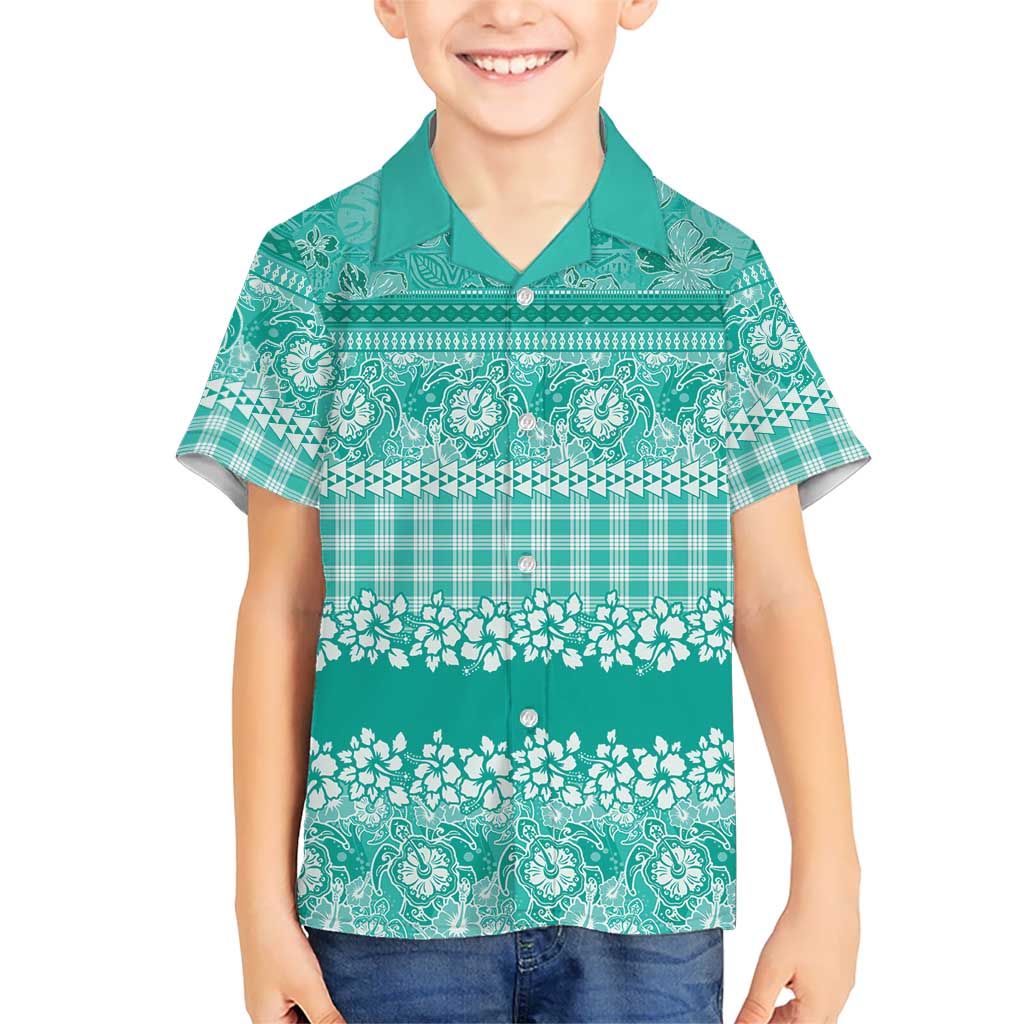 Hawaiian Hibiscus Honu Kid Hawaiian Shirt Turquoise Mele Kalikimaka Palaka Spirit LT9 Kid Turquoise - Polynesian Pride