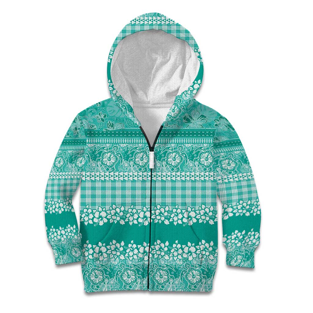 Hawaiian Hibiscus Honu Kid Hoodie Turquoise Mele Kalikimaka Palaka Spirit - Polynesian Pride