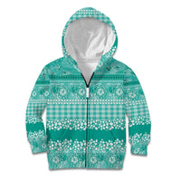 Hawaiian Hibiscus Honu Kid Hoodie Turquoise Mele Kalikimaka Palaka Spirit - Polynesian Pride