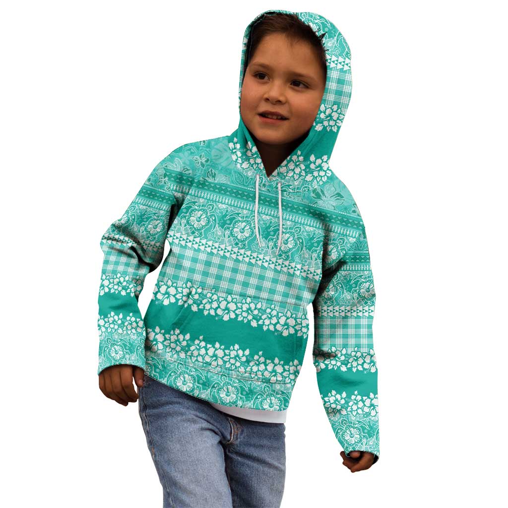 Hawaiian Hibiscus Honu Kid Hoodie Turquoise Mele Kalikimaka Palaka Spirit - Polynesian Pride