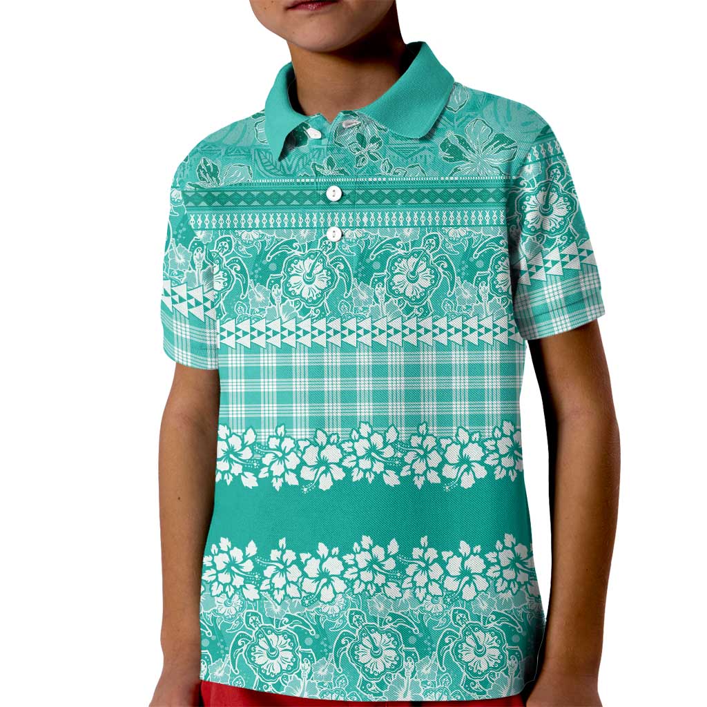 Hawaiian Hibiscus Honu Kid Polo Shirt Turquoise Mele Kalikimaka Palaka Spirit LT9 Kid Turquoise - Polynesian Pride