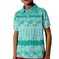 Hawaiian Hibiscus Honu Kid Polo Shirt Turquoise Mele Kalikimaka Palaka Spirit LT9 Kid Turquoise - Polynesian Pride