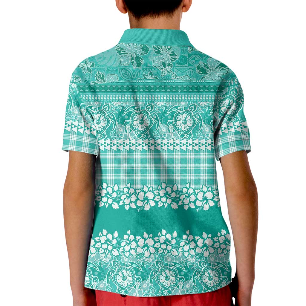 Hawaiian Hibiscus Honu Kid Polo Shirt Turquoise Mele Kalikimaka Palaka Spirit LT9 - Polynesian Pride