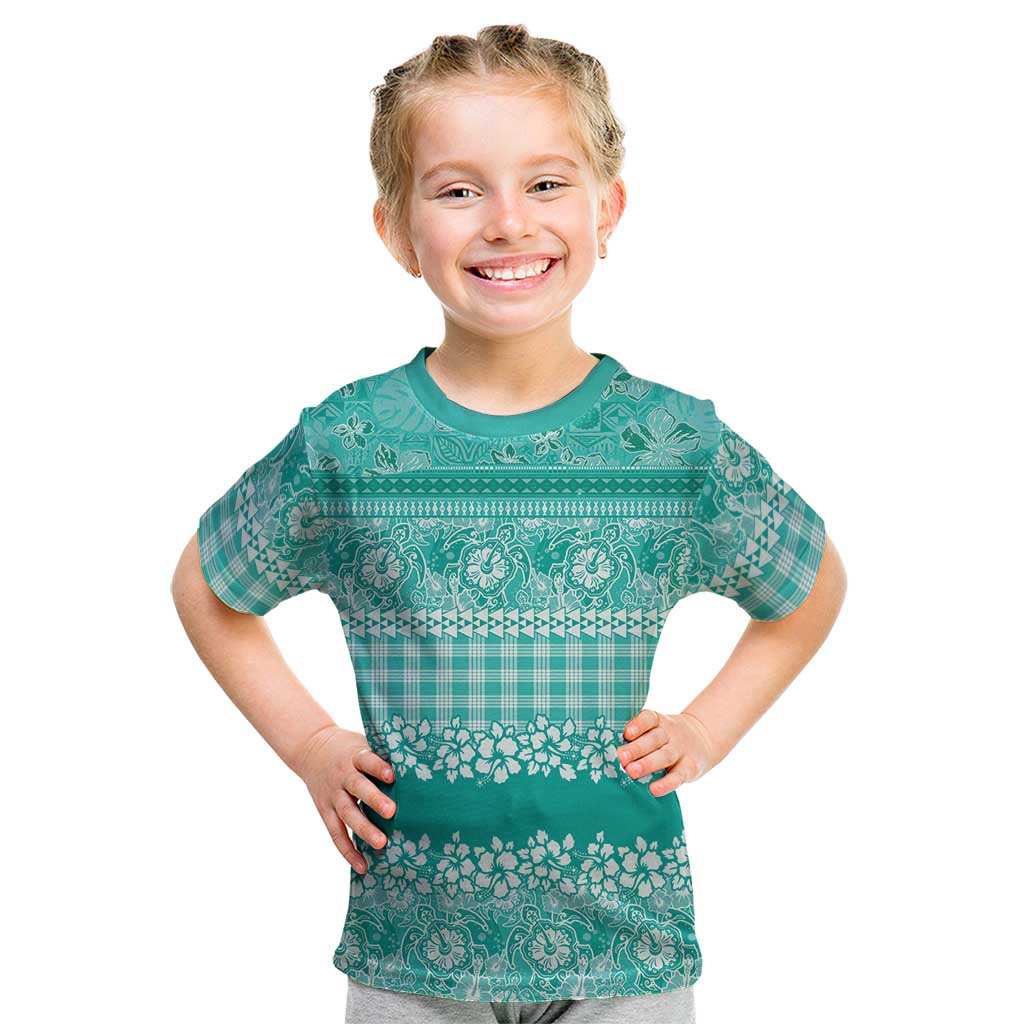 Hawaiian Hibiscus Honu Kid T Shirt Turquoise Mele Kalikimaka Palaka Spirit LT9 Turquoise - Polynesian Pride