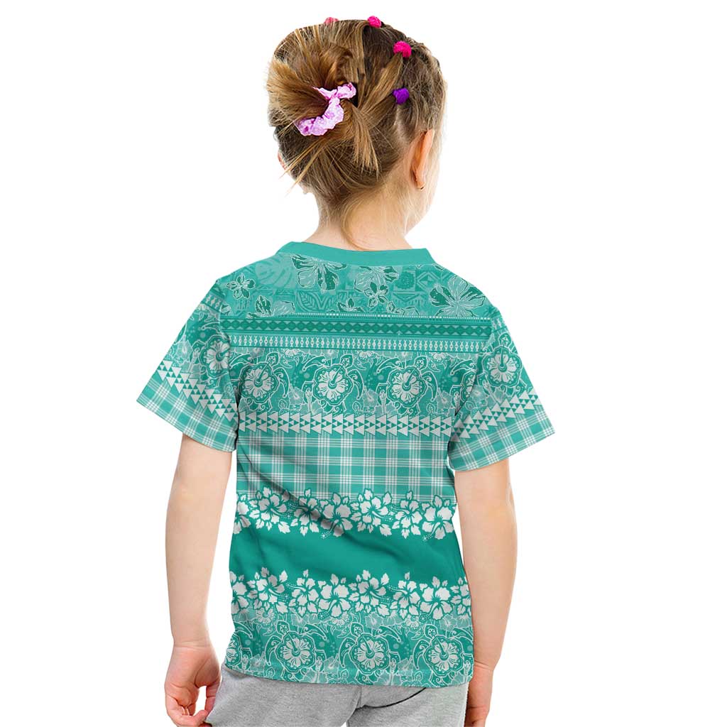 Hawaiian Hibiscus Honu Kid T Shirt Turquoise Mele Kalikimaka Palaka Spirit LT9 - Polynesian Pride