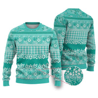 Hawaiian Hibiscus Honu Ugly Christmas Sweater Turquoise Mele Kalikimaka Palaka Spirit LT9 Turquoise - Polynesian Pride