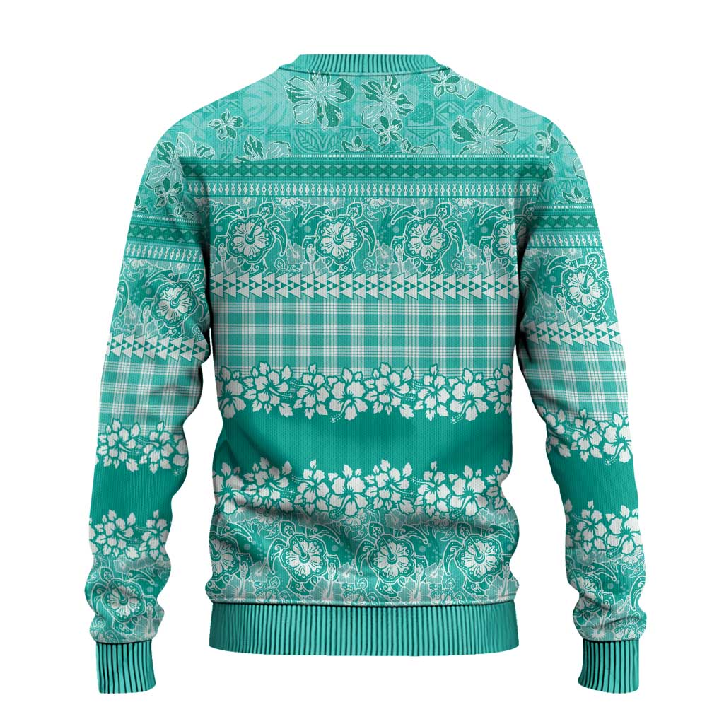 Hawaiian Hibiscus Honu Ugly Christmas Sweater Turquoise Mele Kalikimaka Palaka Spirit LT9 - Polynesian Pride