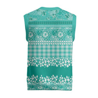 Hawaiian Hibiscus Honu Christmas Knitted V-Neck Vest Turquoise Mele Kalikimaka Palaka Spirit LT9 - Polynesian Pride
