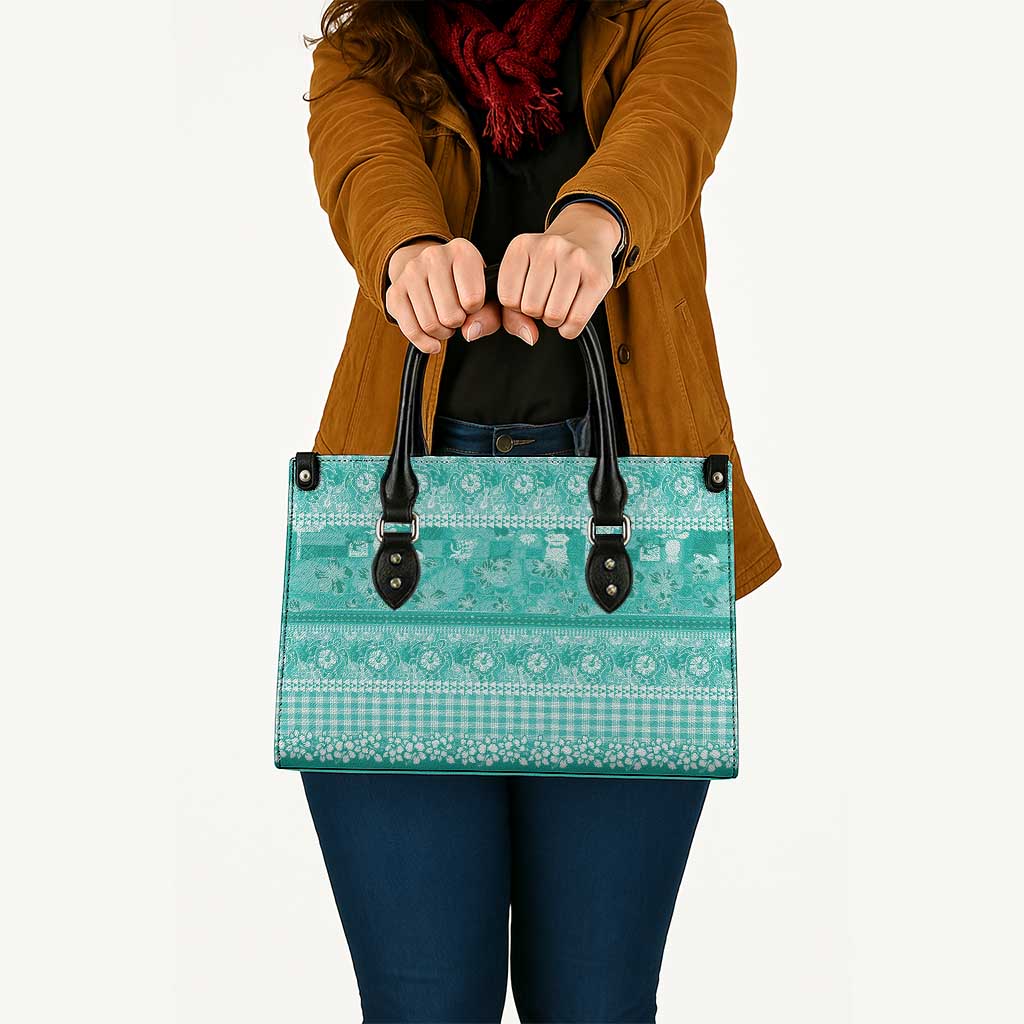 Hawaiian Hibiscus Honu Leather Bag Turquoise Mele Kalikimaka Palaka Spirit - Polynesian Pride