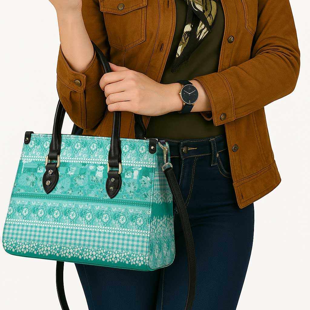 Hawaiian Hibiscus Honu Leather Bag Turquoise Mele Kalikimaka Palaka Spirit - Polynesian Pride