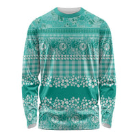 Hawaiian Hibiscus Honu Long Sleeve Shirt Turquoise Mele Kalikimaka Palaka Spirit LT9 Unisex Turquoise - Polynesian Pride