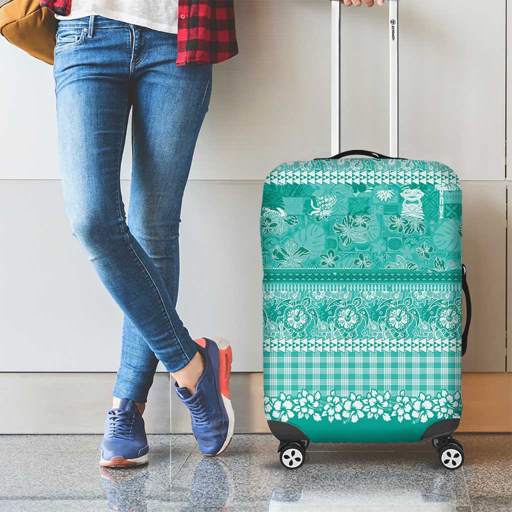 Hawaiian Hibiscus Honu Luggage Cover Turquoise Mele Kalikimaka Palaka Spirit LT9 - Polynesian Pride