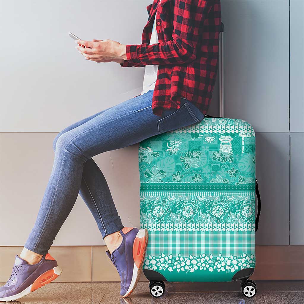 Hawaiian Hibiscus Honu Luggage Cover Turquoise Mele Kalikimaka Palaka Spirit LT9 - Polynesian Pride