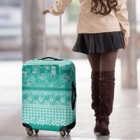 Hawaiian Hibiscus Honu Luggage Cover Turquoise Mele Kalikimaka Palaka Spirit LT9 - Polynesian Pride