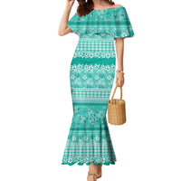 Hawaiian Hibiscus Honu Mermaid Dress Turquoise Mele Kalikimaka Palaka Spirit LT9 Women Turquoise - Polynesian Pride