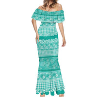 Hawaiian Hibiscus Honu Mermaid Dress Turquoise Mele Kalikimaka Palaka Spirit LT9 - Polynesian Pride