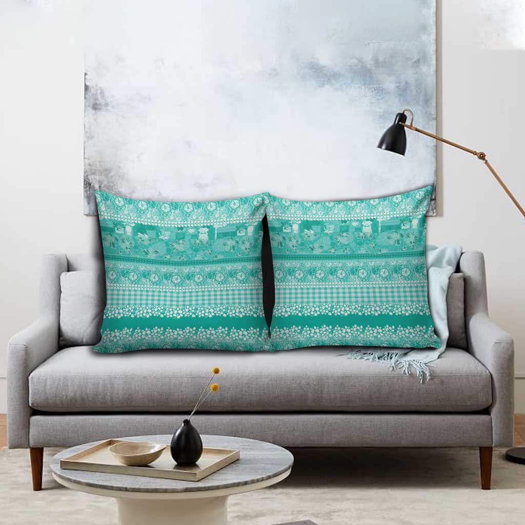 Hawaiian Hibiscus Honu Pillow Cover Turquoise Mele Kalikimaka Palaka Spirit - Polynesian Pride