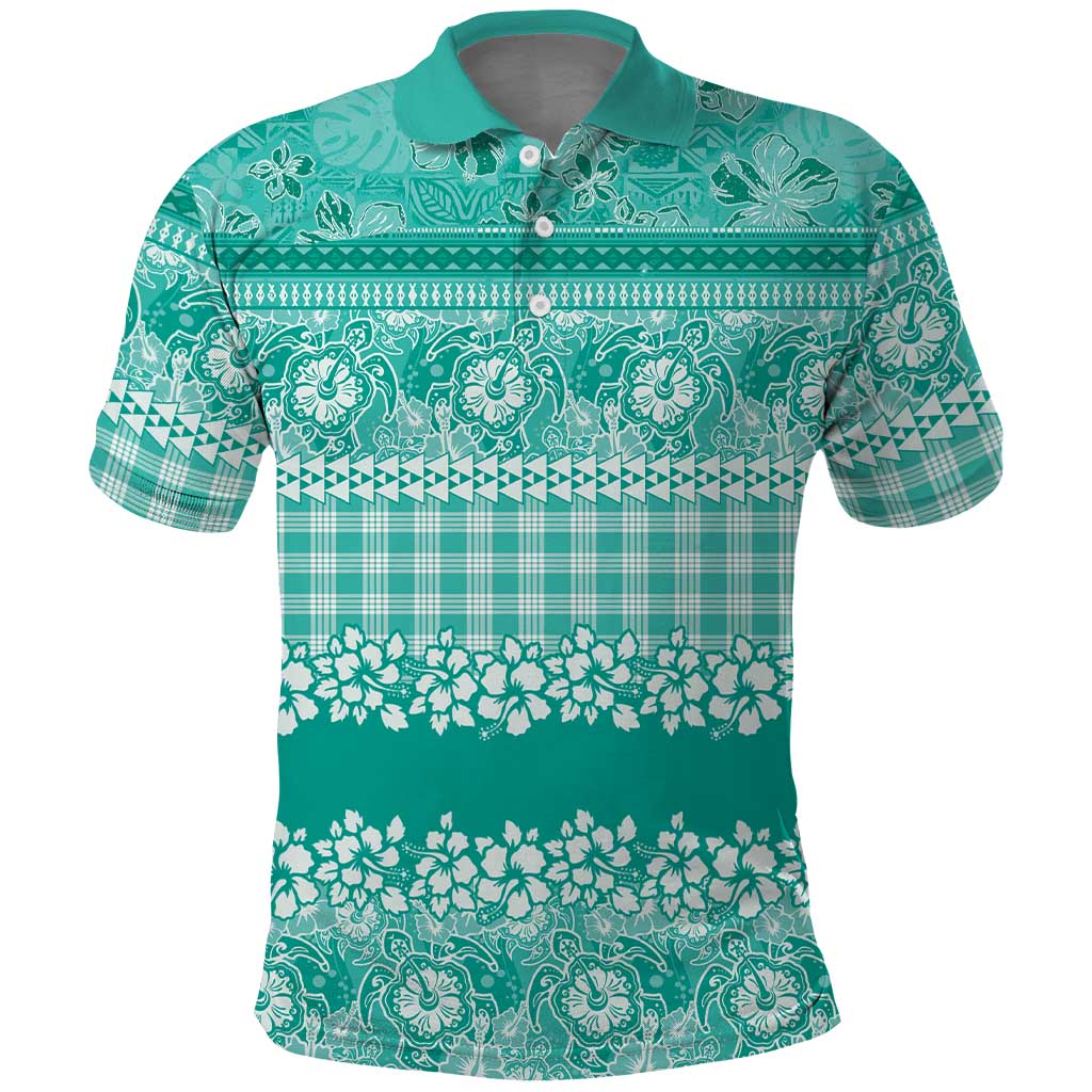 Hawaiian Hibiscus Honu Polo Shirt Turquoise Mele Kalikimaka Palaka Spirit LT9 Turquoise - Polynesian Pride