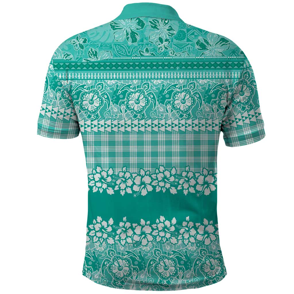 Hawaiian Hibiscus Honu Polo Shirt Turquoise Mele Kalikimaka Palaka Spirit LT9 - Polynesian Pride