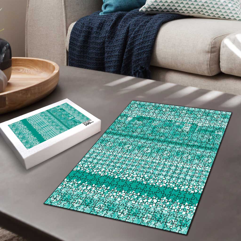 Hawaiian Hibiscus Honu Puzzle Turquoise Mele Kalikimaka Palaka Spirit - Polynesian Pride