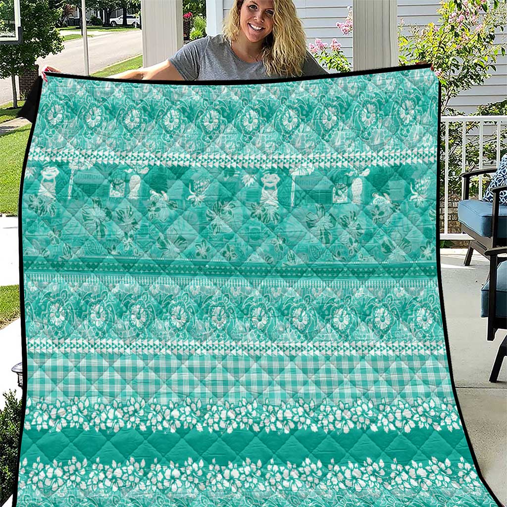 Hawaiian Hibiscus Honu Quilt Turquoise Mele Kalikimaka Palaka Spirit LT9 Turquoise - Polynesian Pride