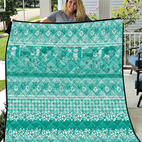 Hawaiian Hibiscus Honu Quilt Turquoise Mele Kalikimaka Palaka Spirit LT9 Turquoise - Polynesian Pride