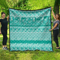Hawaiian Hibiscus Honu Quilt Turquoise Mele Kalikimaka Palaka Spirit LT9 - Polynesian Pride