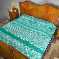 Hawaiian Hibiscus Honu Quilt Turquoise Mele Kalikimaka Palaka Spirit LT9 - Polynesian Pride