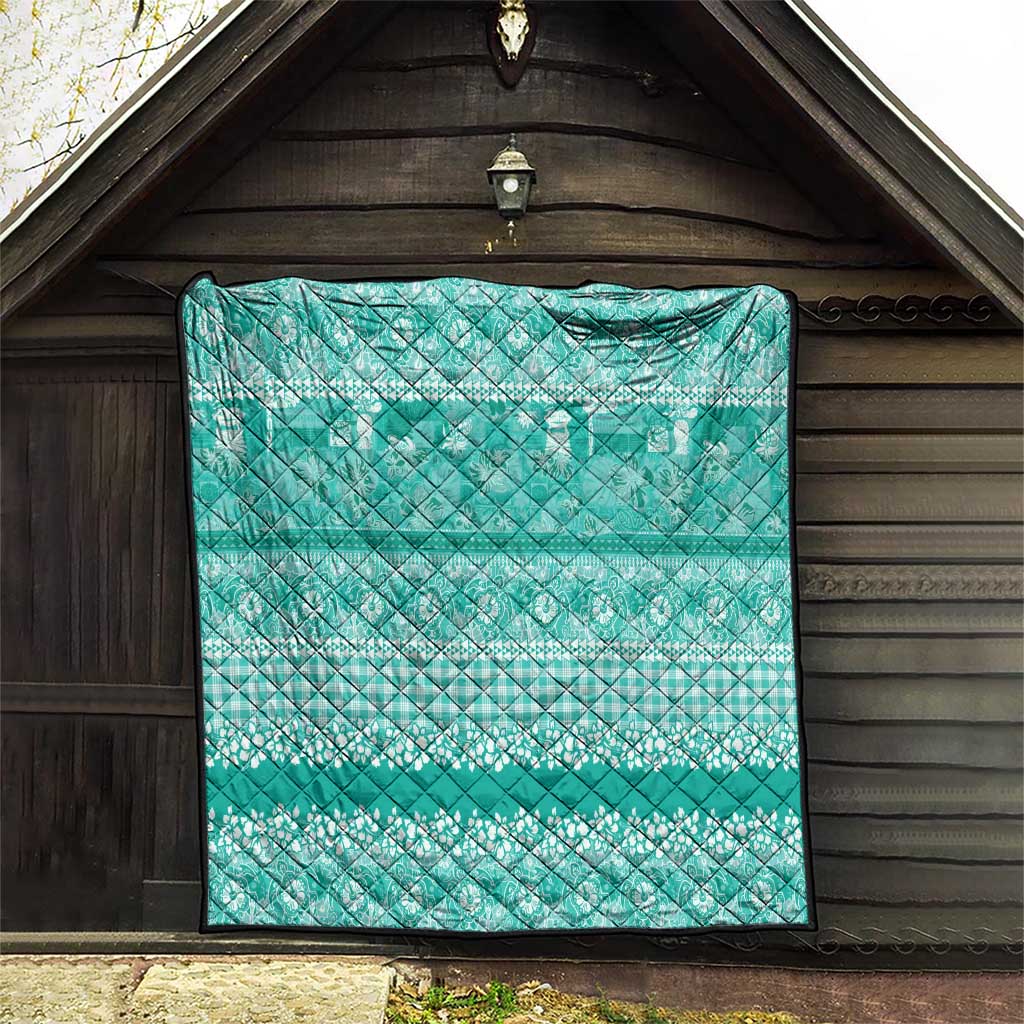 Hawaiian Hibiscus Honu Quilt Turquoise Mele Kalikimaka Palaka Spirit LT9 - Polynesian Pride