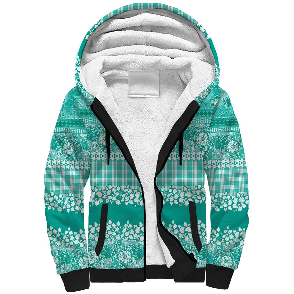 Hawaiian Hibiscus Honu Sherpa Hoodie Turquoise Mele Kalikimaka Palaka Spirit LT9 Unisex Turquoise - Polynesian Pride