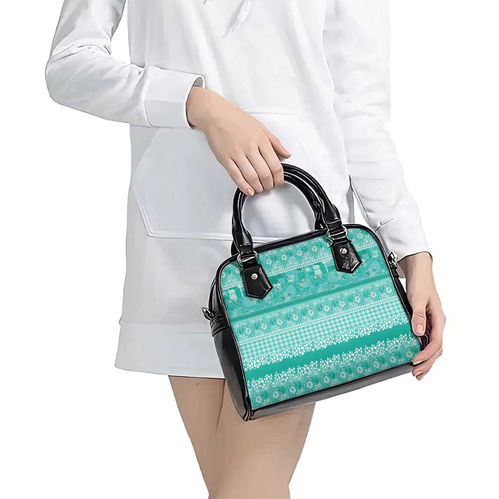 Hawaiian Hibiscus Honu Shoulder Handbag Turquoise Mele Kalikimaka Palaka Spirit - Polynesian Pride