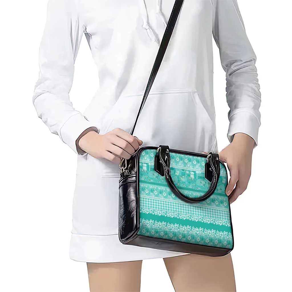 Hawaiian Hibiscus Honu Shoulder Handbag Turquoise Mele Kalikimaka Palaka Spirit - Polynesian Pride